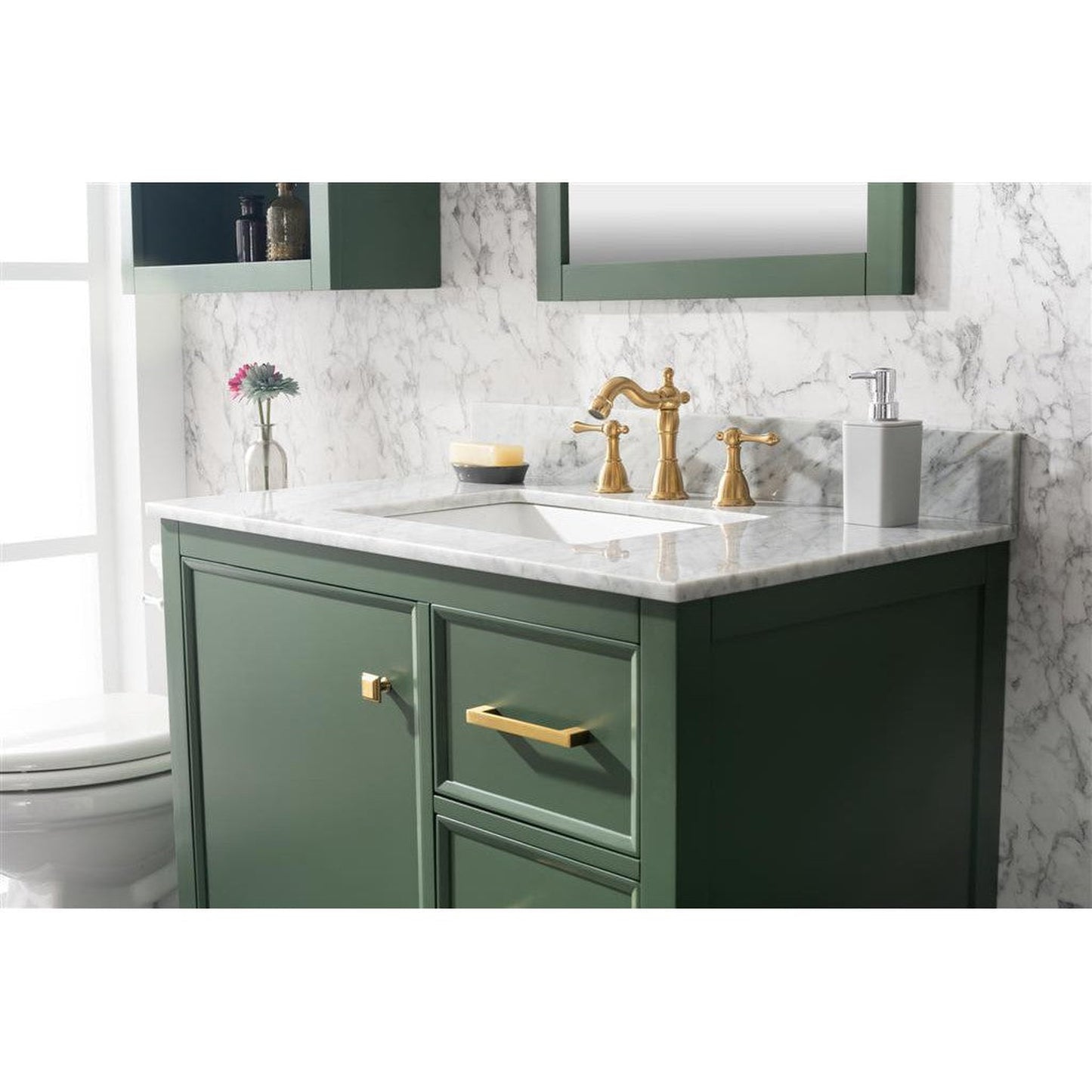Legion Furniture WLF2136 36" Vogue Green Freestanding Vanity With White Carrara Marble Top and White Ceramic Sink