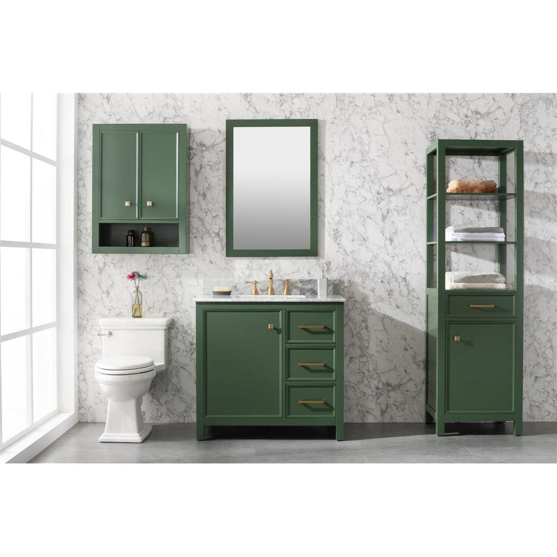 Legion Furniture WLF2136 36" Vogue Green Freestanding Vanity With White Carrara Marble Top and White Ceramic Sink