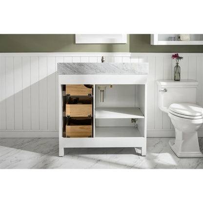 Legion Furniture WLF2136 36" White Freestanding Vanity With White Carrara Marble Top and White Ceramic Sink