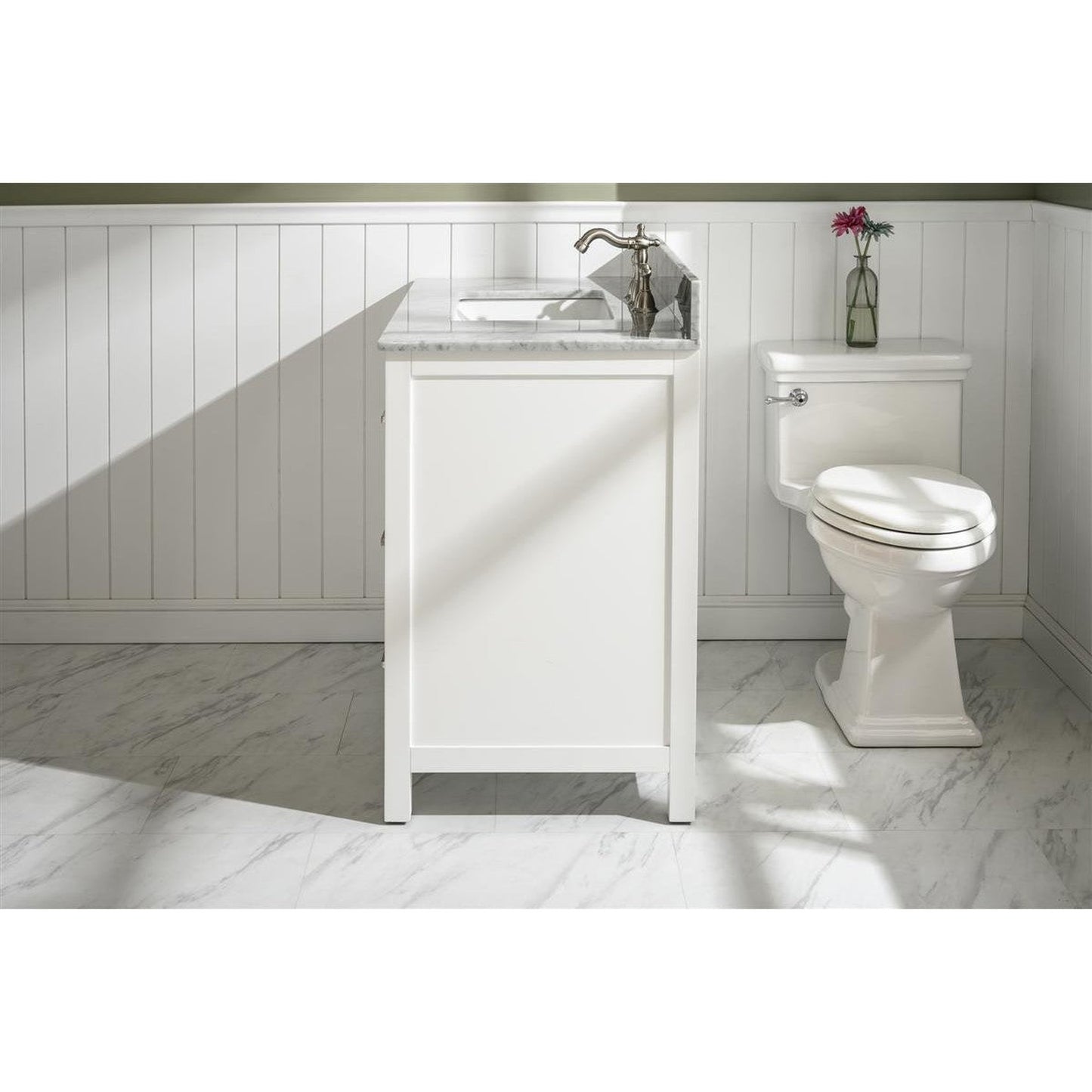 Legion Furniture WLF2136 36" White Freestanding Vanity With White Carrara Marble Top and White Ceramic Sink