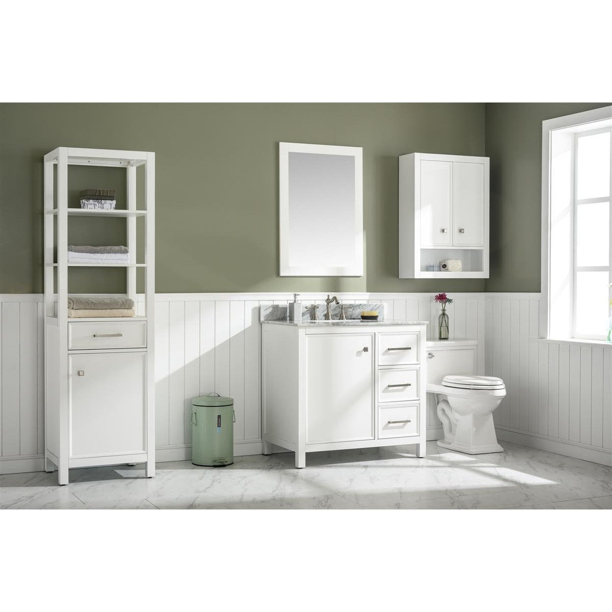 Legion Furniture WLF2136 36" White Freestanding Vanity With White Carrara Marble Top and White Ceramic Sink