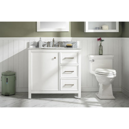 Legion Furniture WLF2136 36" White Freestanding Vanity With White Carrara Marble Top and White Ceramic Sink