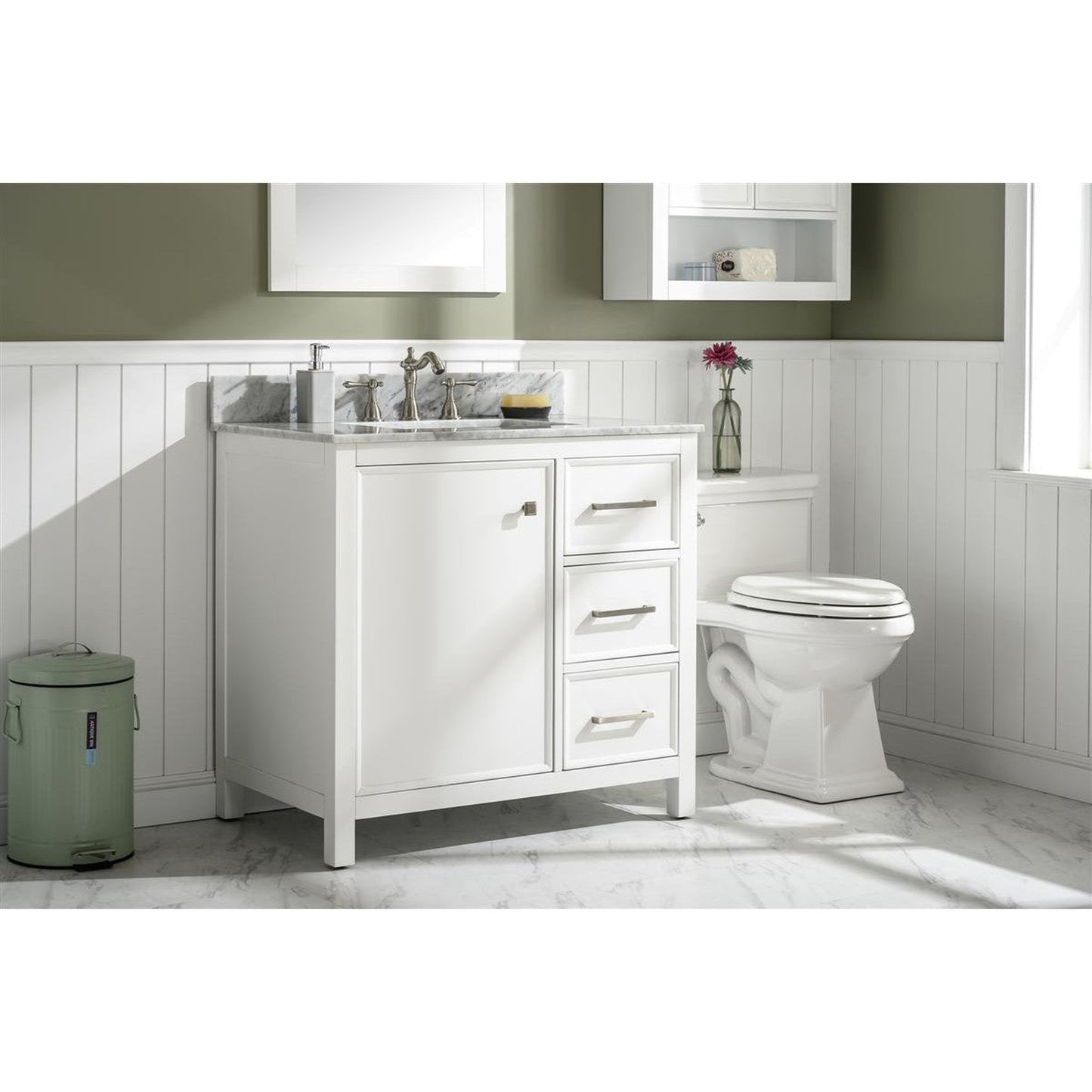 Legion Furniture WLF2136 36" White Freestanding Vanity With White Carrara Marble Top and White Ceramic Sink