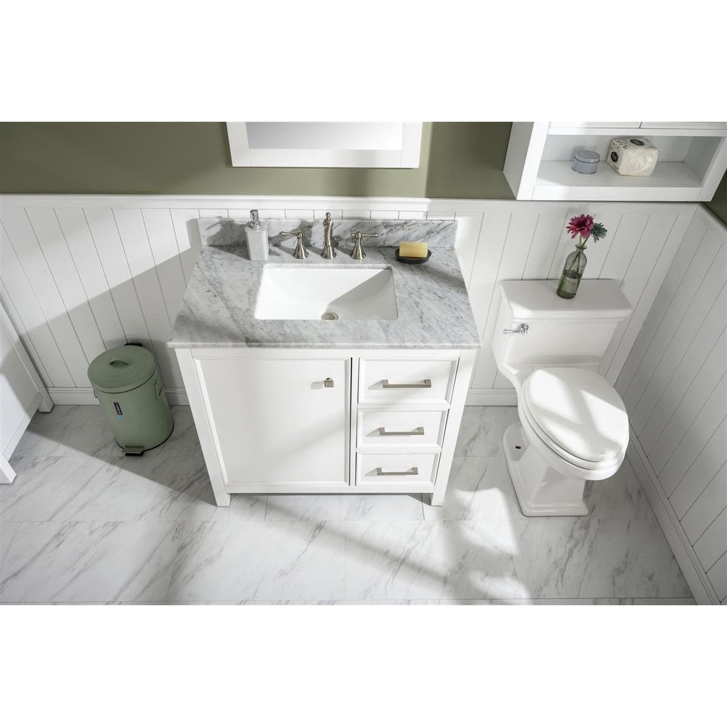 Legion Furniture WLF2136 36" White Freestanding Vanity With White Carrara Marble Top and White Ceramic Sink