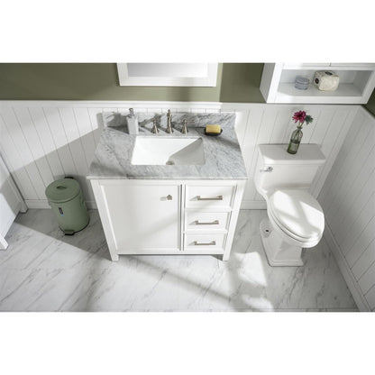 Legion Furniture WLF2136 36" White Freestanding Vanity With White Carrara Marble Top and White Ceramic Sink