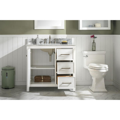 Legion Furniture WLF2136 36" White Freestanding Vanity With White Carrara Marble Top and White Ceramic Sink