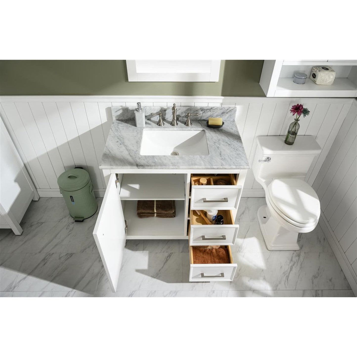 Legion Furniture WLF2136 36" White Freestanding Vanity With White Carrara Marble Top and White Ceramic Sink