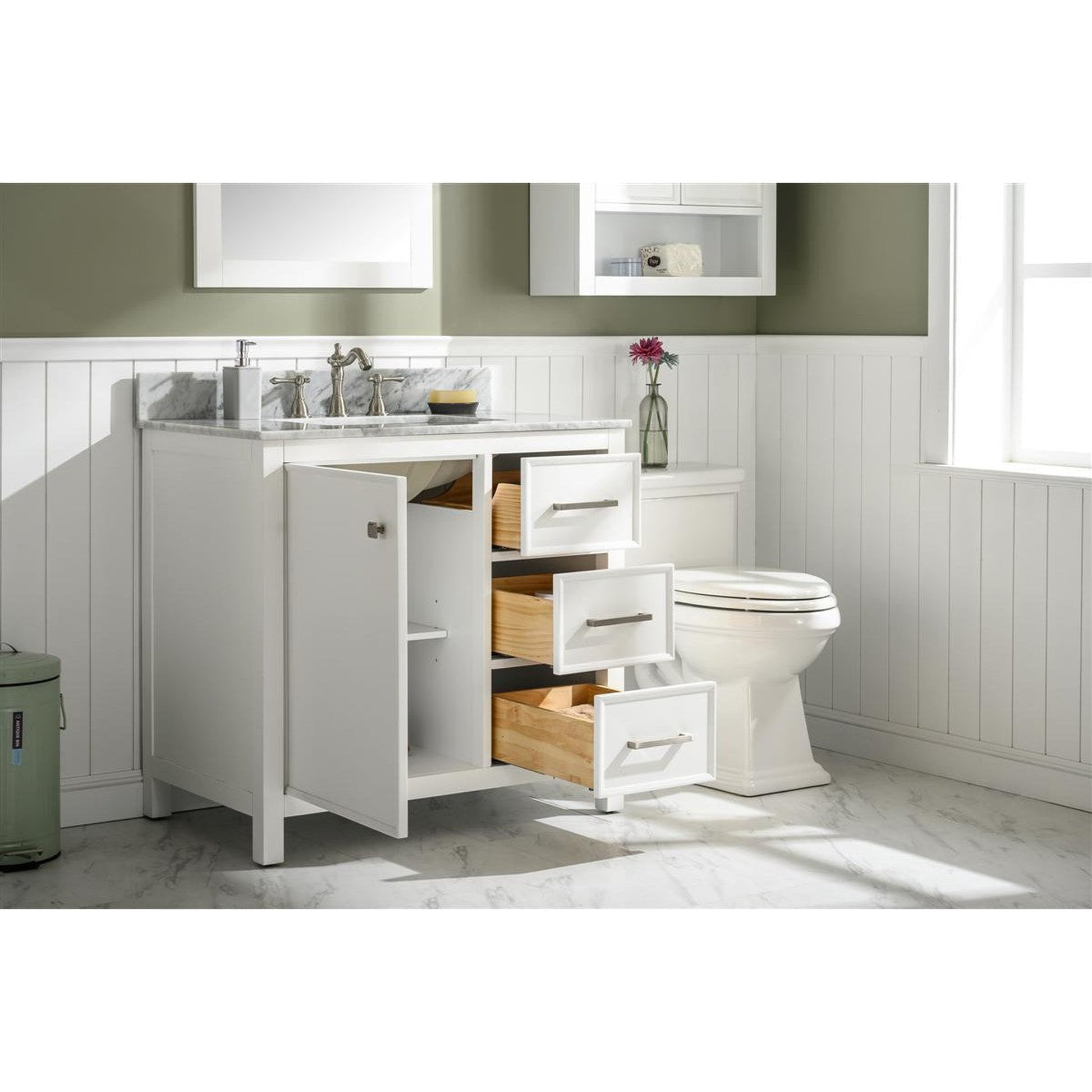 Legion Furniture WLF2136 36" White Freestanding Vanity With White Carrara Marble Top and White Ceramic Sink