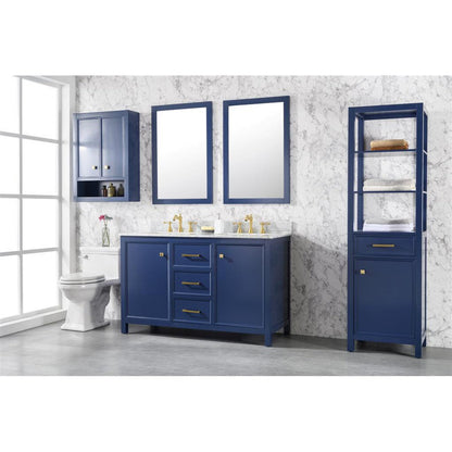 Legion Furniture WLF2154 54" Blue Freestanding Vanity With White Carrara Marble Top and Double White Ceramic Sink