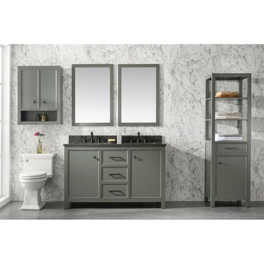 Legion Furniture WLF2154 54" Pewter Green Freestanding Vanity With Blue Lime Stone Top and Double White Ceramic Sink