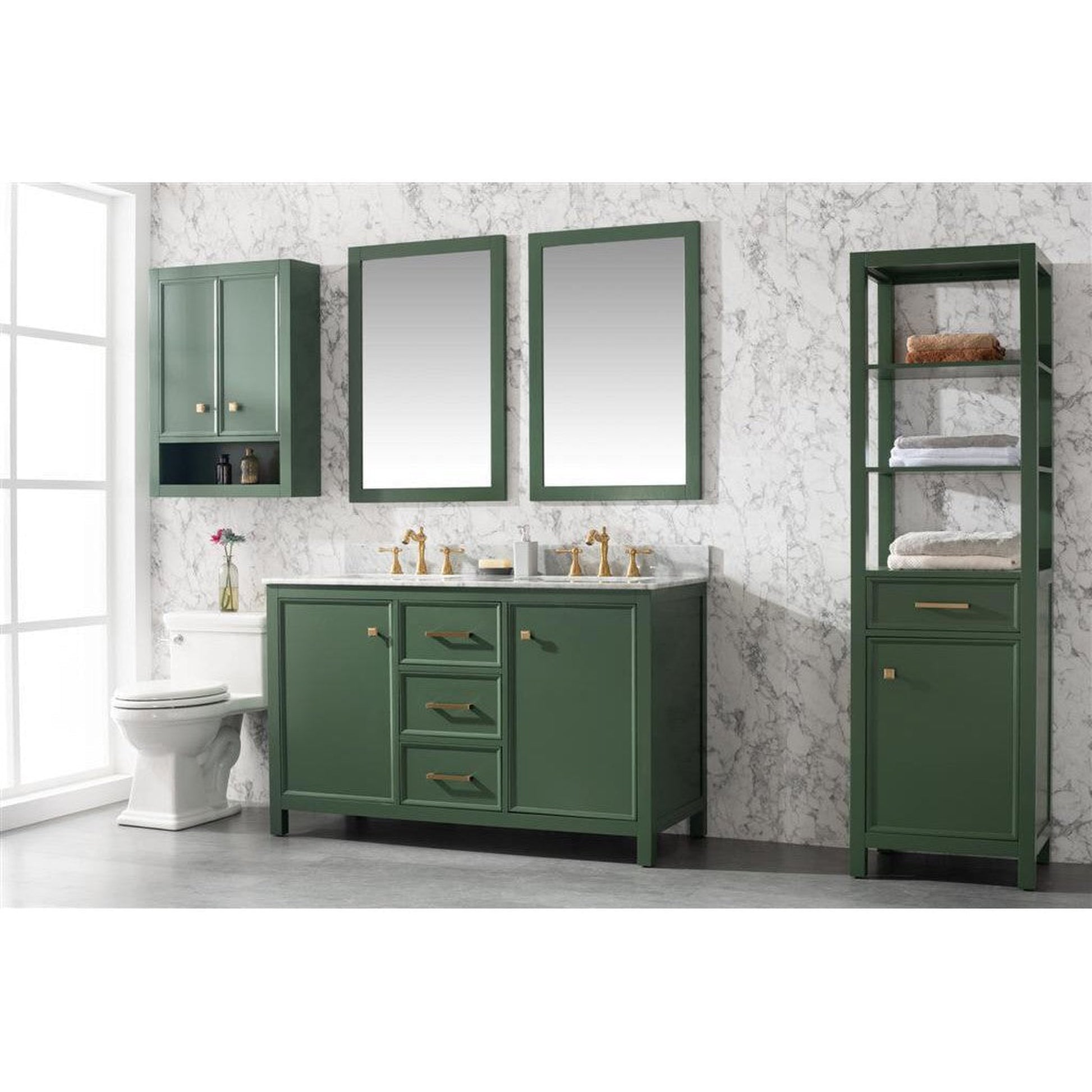 Legion Furniture WLF2154 54" Vogue Green Freestanding Vanity With White Carrara Marble Top and Double White Ceramic Sink