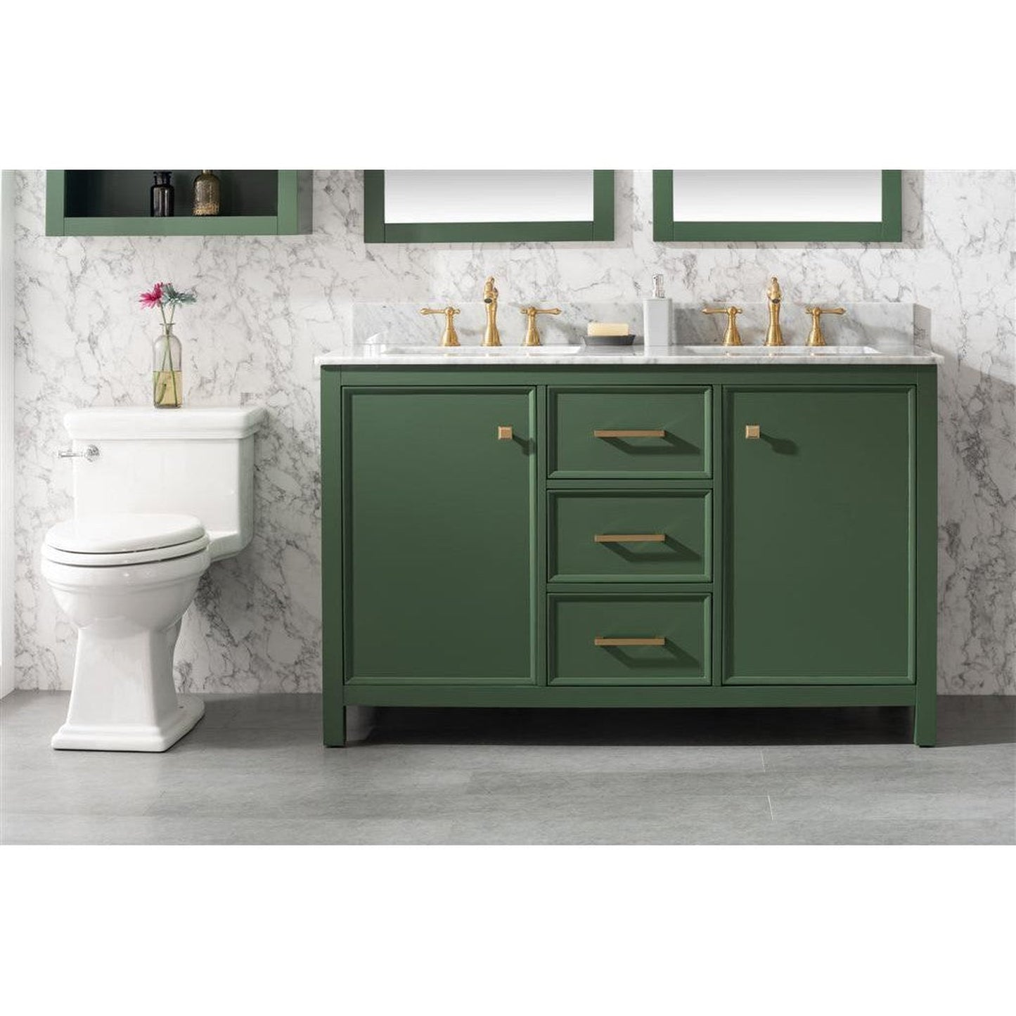 Legion Furniture WLF2154 54" Vogue Green Freestanding Vanity With White Carrara Marble Top and Double White Ceramic Sink