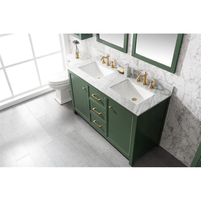 Legion Furniture WLF2154 54" Vogue Green Freestanding Vanity With White Carrara Marble Top and Double White Ceramic Sink