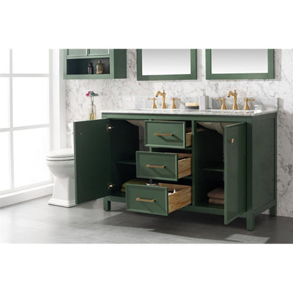 Legion Furniture WLF2154 54" Vogue Green Freestanding Vanity With White Carrara Marble Top and Double White Ceramic Sink