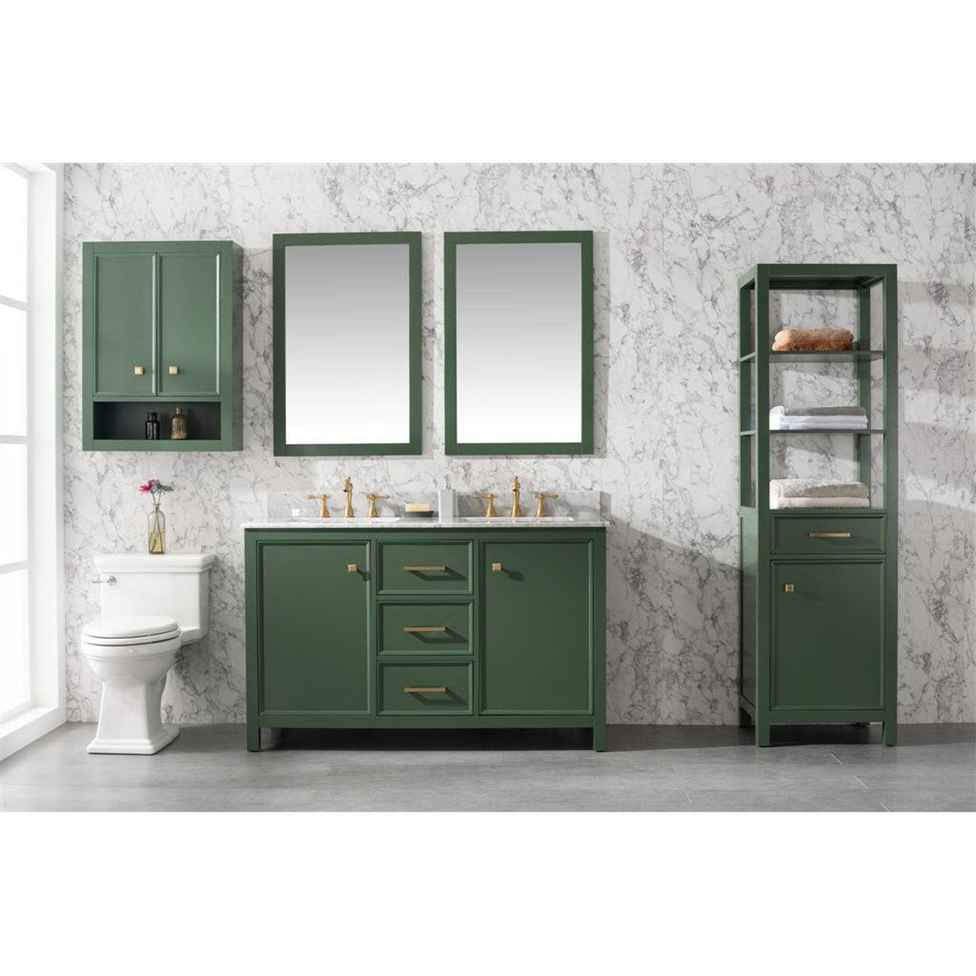 Legion Furniture WLF2154 54" Vogue Green Freestanding Vanity With White Carrara Marble Top and Double White Ceramic Sink