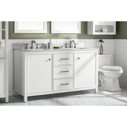 Legion Furniture WLF2154 54" White Freestanding Vanity With White Carrara Marble Top and Double White Ceramic Sink