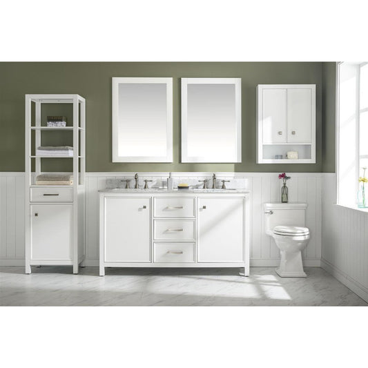 Legion Furniture WLF2154 54" White Freestanding Vanity With White Carrara Marble Top and Double White Ceramic Sink