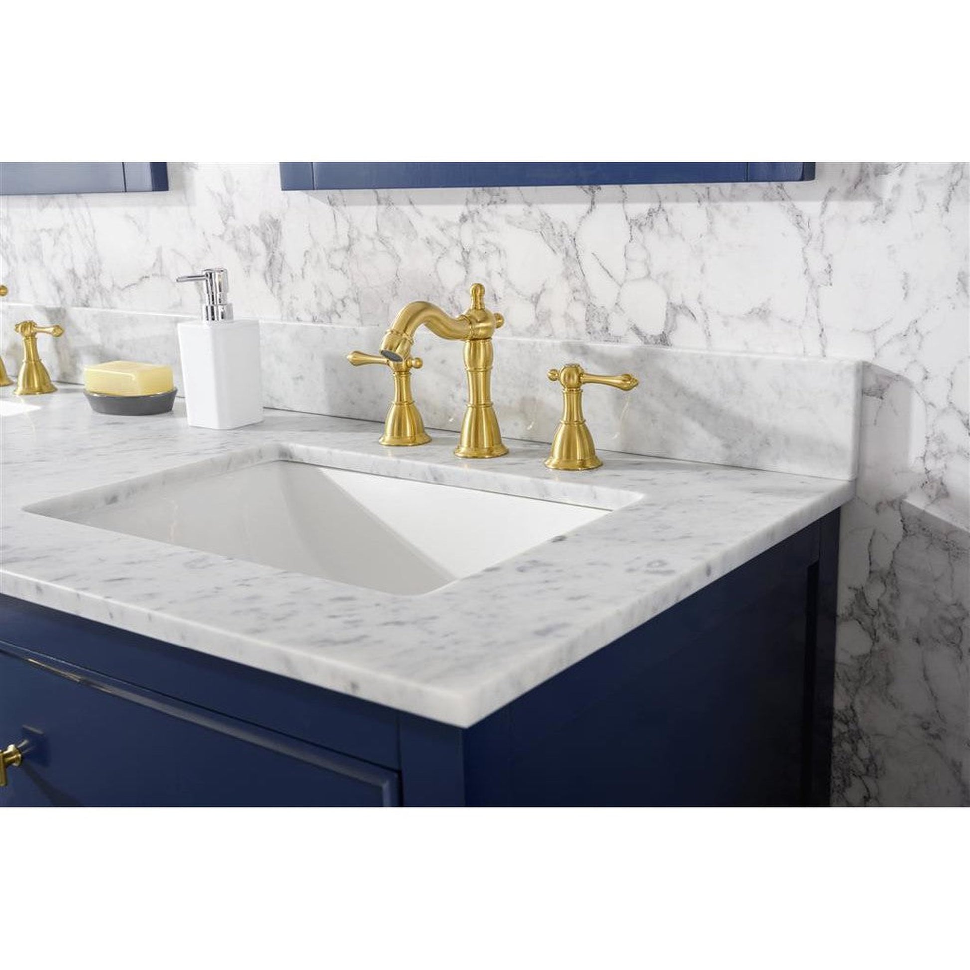 Legion Furniture WLF2160D 60" Blue Freestanding Vanity With White Carrara Marble Top and Double White Ceramic Sink