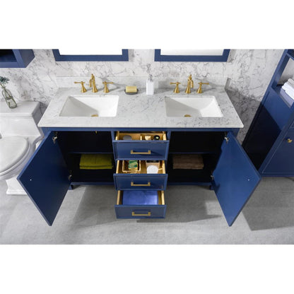 Legion Furniture WLF2160D 60" Blue Freestanding Vanity With White Carrara Marble Top and Double White Ceramic Sink