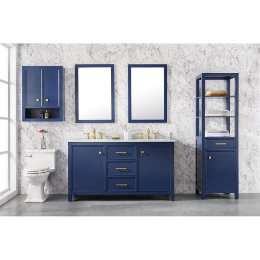 Legion Furniture WLF2160D 60" Blue Freestanding Vanity With White Carrara Marble Top and Double White Ceramic Sink