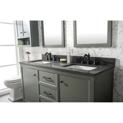 Legion Furniture WLF2160D 60" Pewter Green Freestanding Vanity With Blue Lime Stone Top and Double White Ceramic Sink