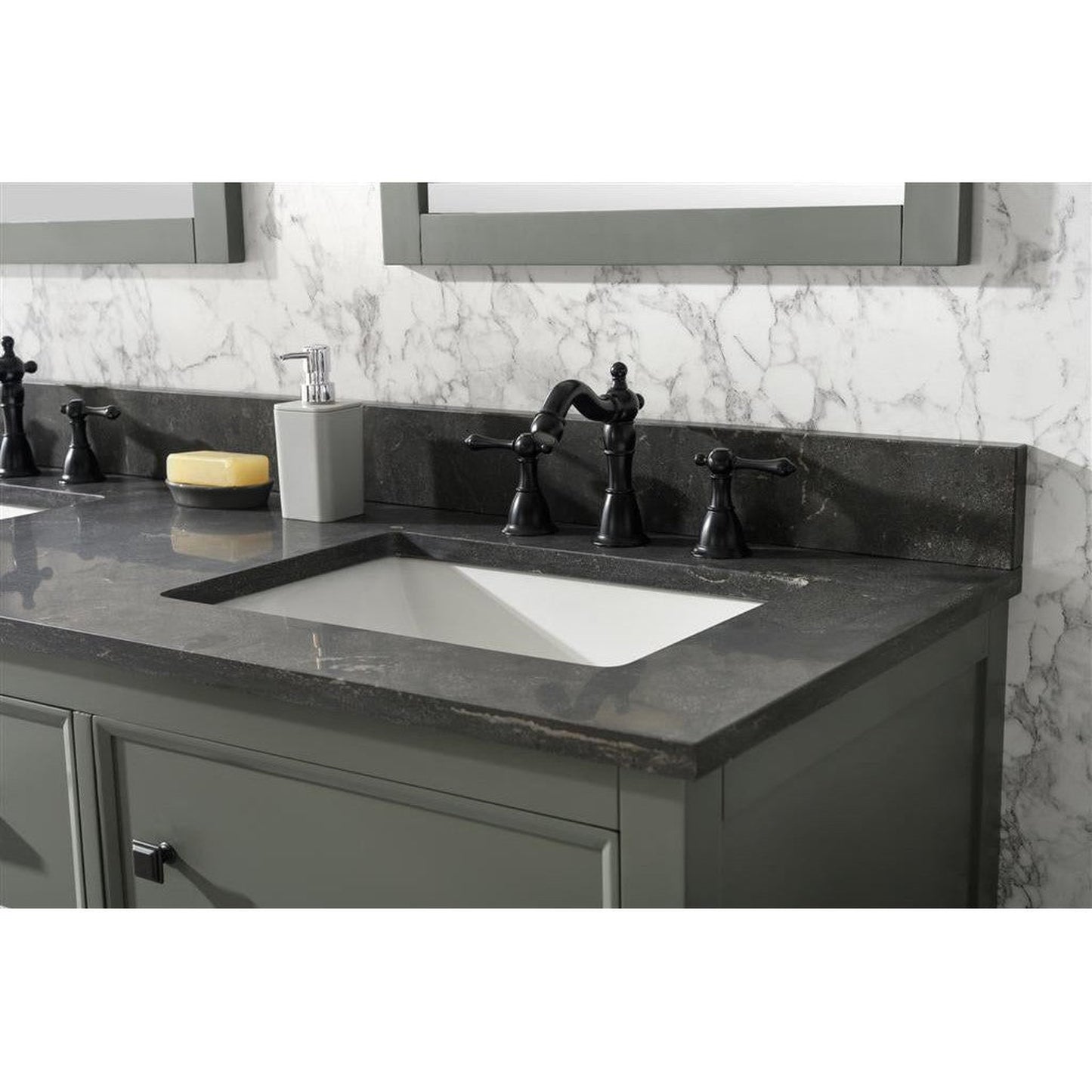 Legion Furniture WLF2160D 60" Pewter Green Freestanding Vanity With Blue Lime Stone Top and Double White Ceramic Sink