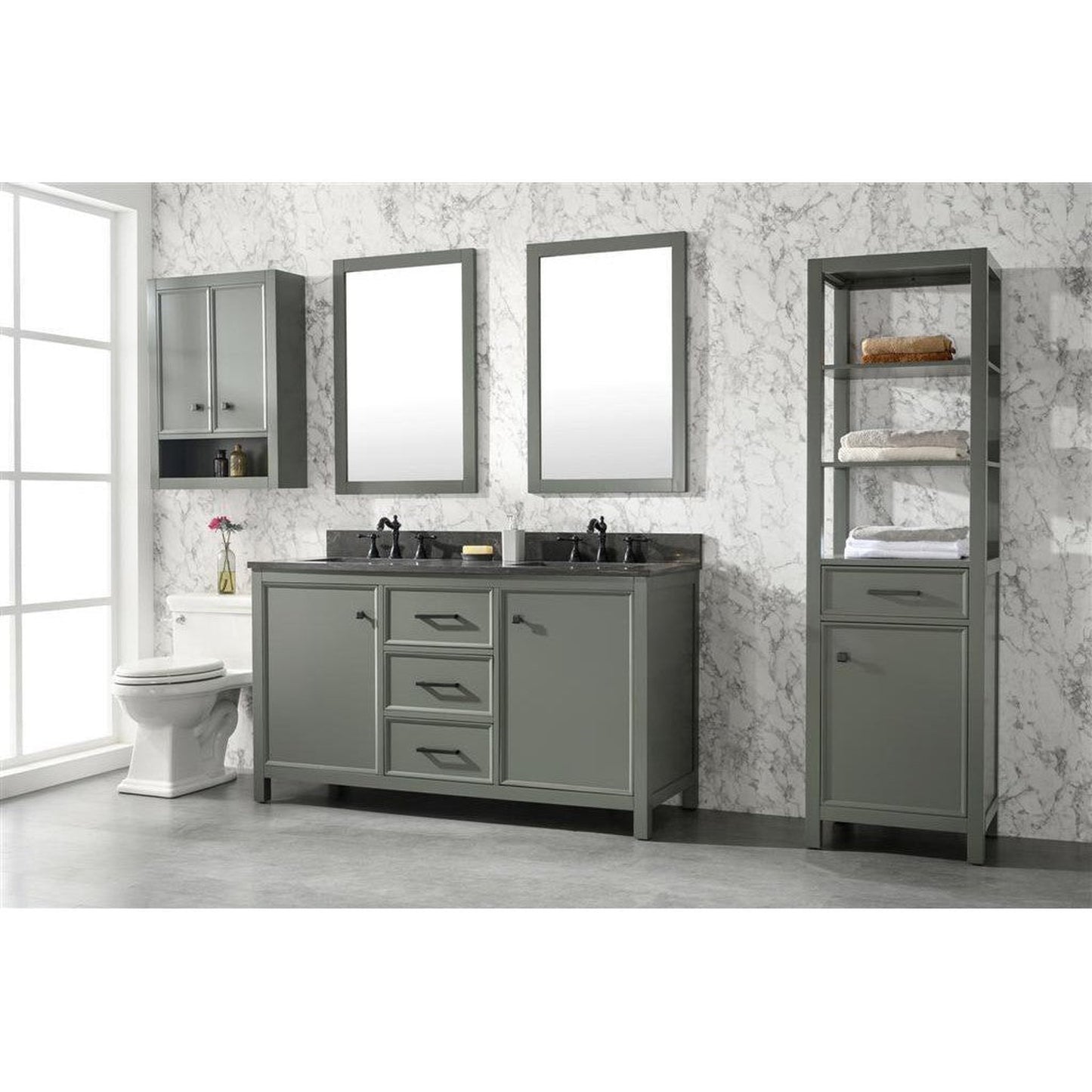 Legion Furniture WLF2160D 60" Pewter Green Freestanding Vanity With Blue Lime Stone Top and Double White Ceramic Sink