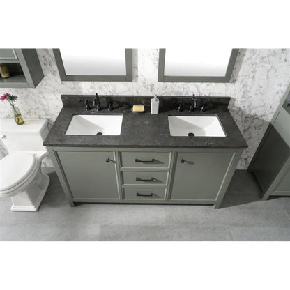 Legion Furniture WLF2160D 60" Pewter Green Freestanding Vanity With Blue Lime Stone Top and Double White Ceramic Sink