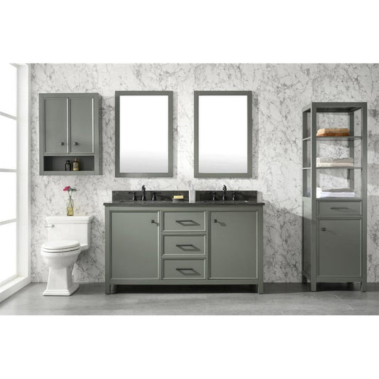 Legion Furniture WLF2160D 60" Pewter Green Freestanding Vanity With Blue Lime Stone Top and Double White Ceramic Sink