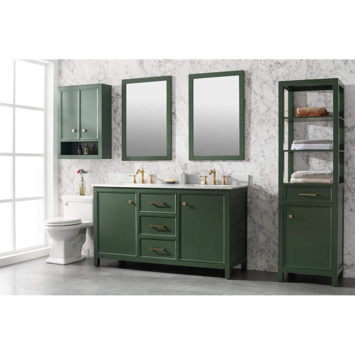 Legion Furniture WLF2160D 60" Vogue Green Freestanding Vanity With White Carrara Marble Top and Double White Ceramic Sink