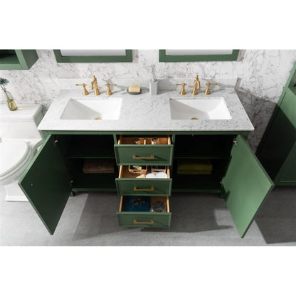 Legion Furniture WLF2160D 60" Vogue Green Freestanding Vanity With White Carrara Marble Top and Double White Ceramic Sink