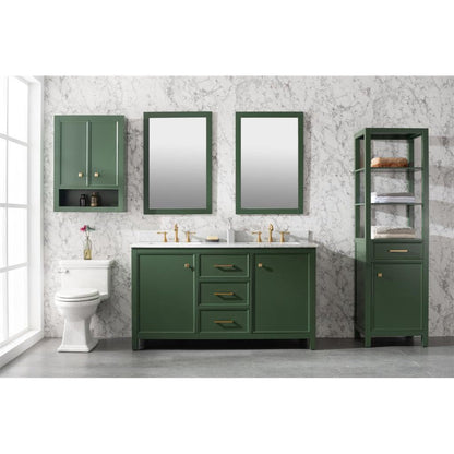 Legion Furniture WLF2160D 60" Vogue Green Freestanding Vanity With White Carrara Marble Top and Double White Ceramic Sink