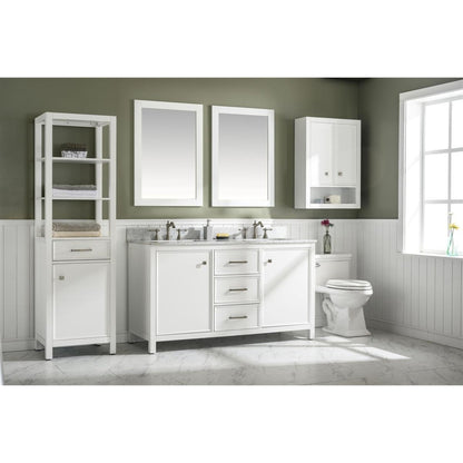 Legion Furniture WLF2160D 60" White Freestanding Vanity With White Carrara Marble Top and Double White Ceramic Sink