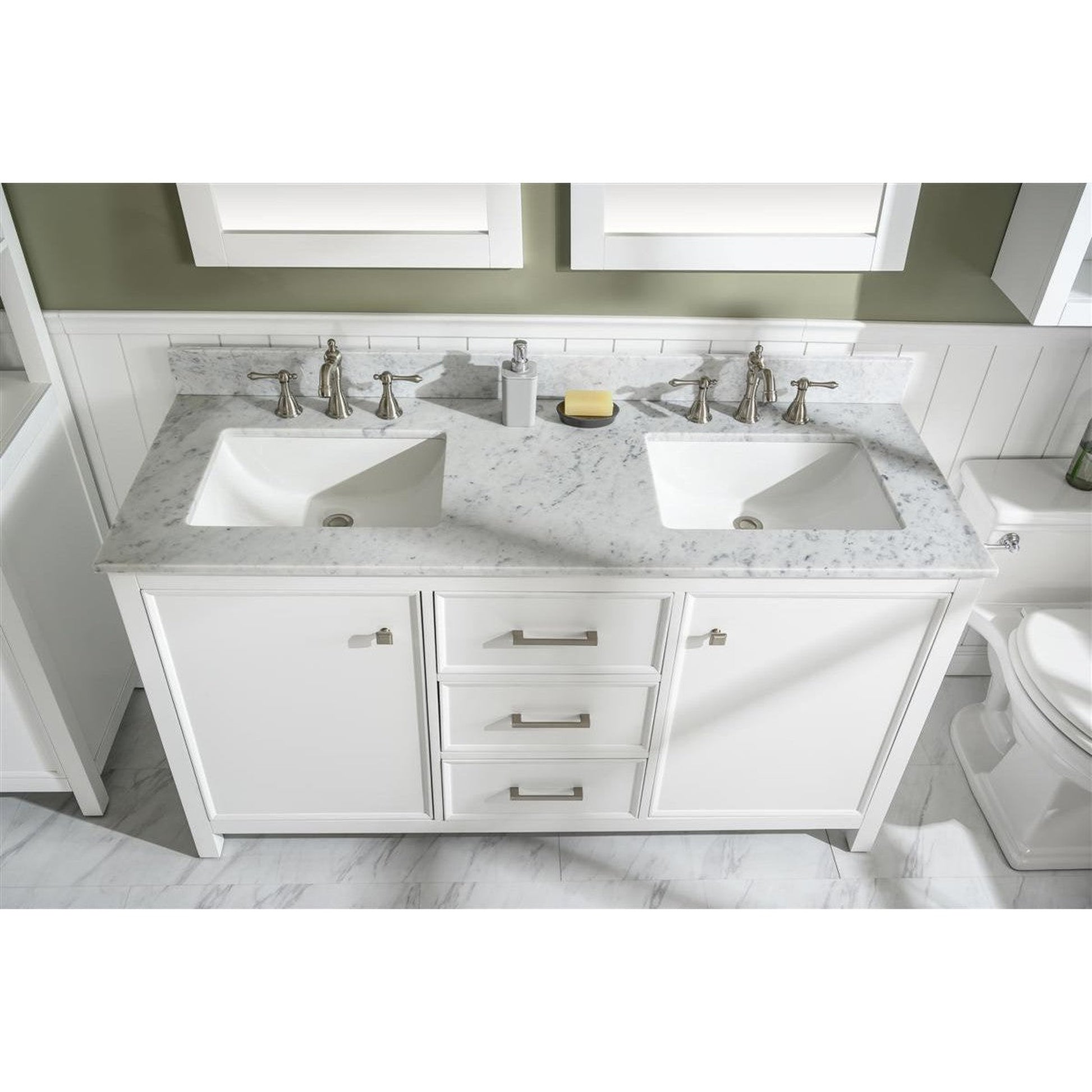 Legion Furniture WLF2160D 60" White Freestanding Vanity With White Carrara Marble Top and Double White Ceramic Sink