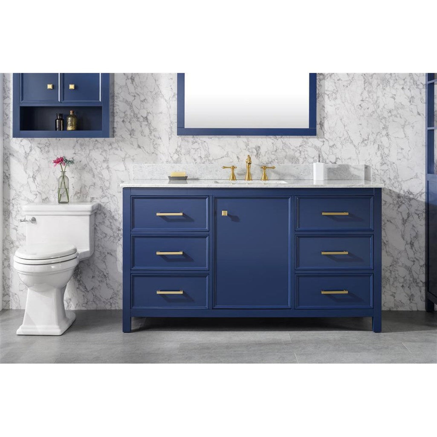 Legion Furniture WLF2160S 60" Blue Freestanding Vanity With White Carrara Marble Top and Single White Ceramic Sink