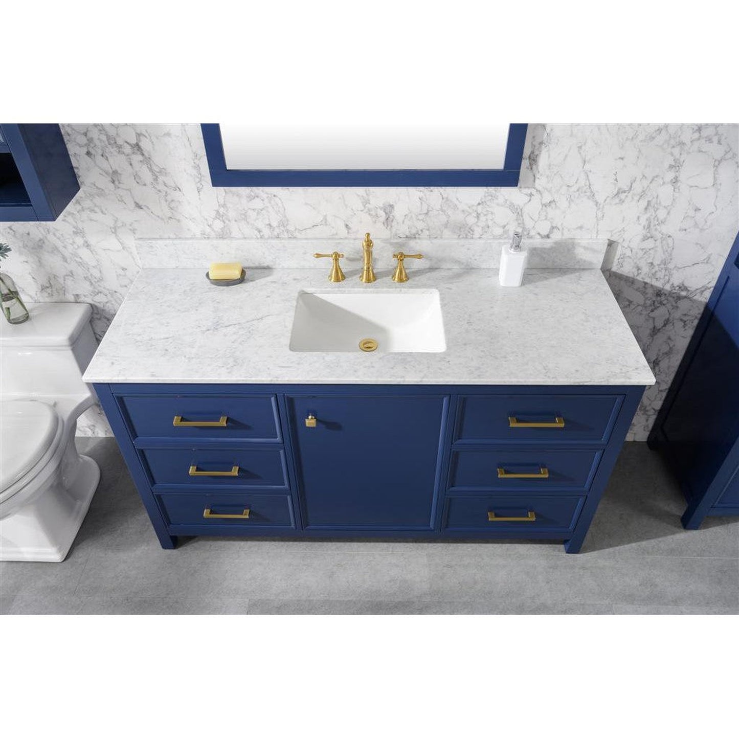 Legion Furniture WLF2160S 60" Blue Freestanding Vanity With White Carrara Marble Top and Single White Ceramic Sink