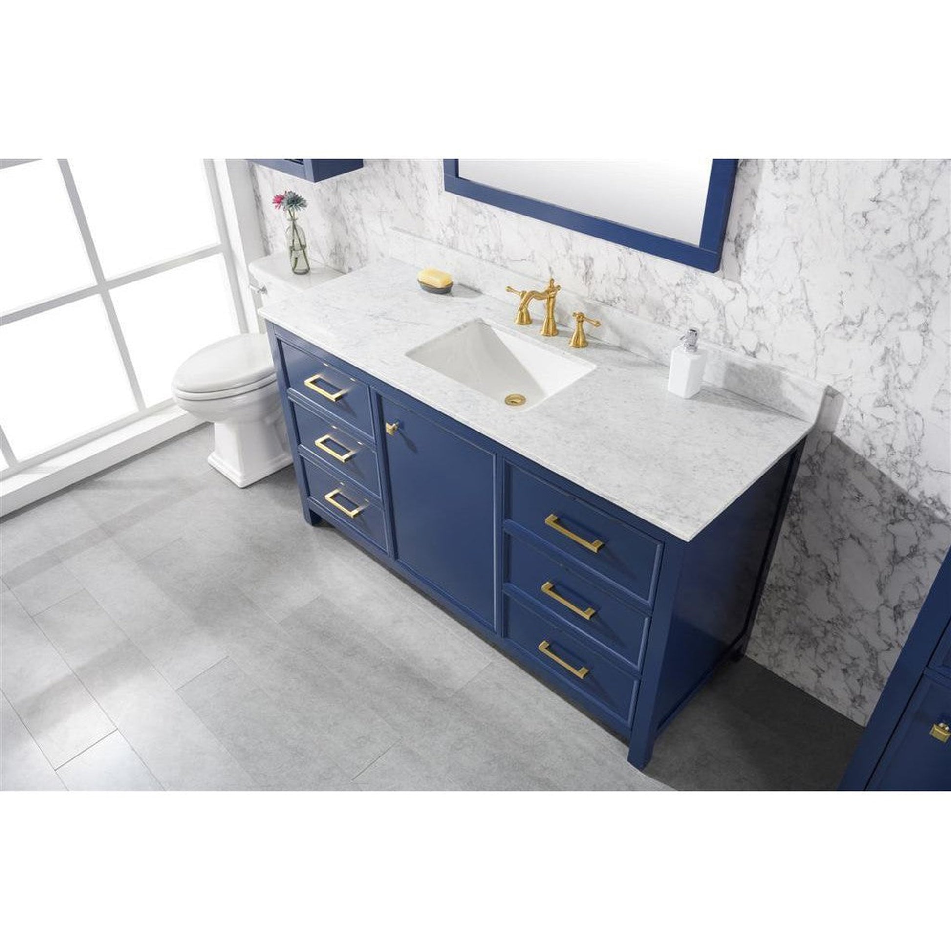 Legion Furniture WLF2160S 60" Blue Freestanding Vanity With White Carrara Marble Top and Single White Ceramic Sink