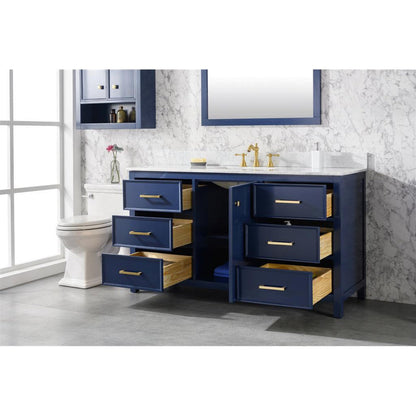 Legion Furniture WLF2160S 60" Blue Freestanding Vanity With White Carrara Marble Top and Single White Ceramic Sink