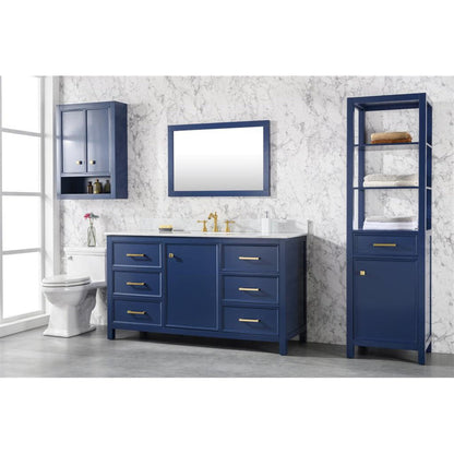 Legion Furniture WLF2160S 60" Blue Freestanding Vanity With White Carrara Marble Top and Single White Ceramic Sink