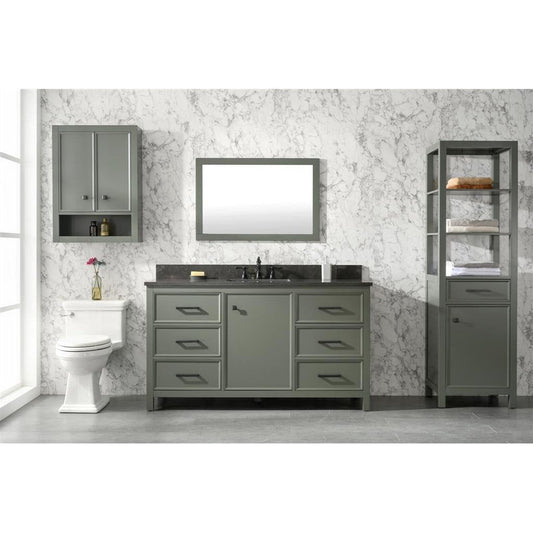 Legion Furniture WLF2160S 60" Pewter Green Freestanding Vanity With Blue Lime Stone Top and Single White Ceramic Sink