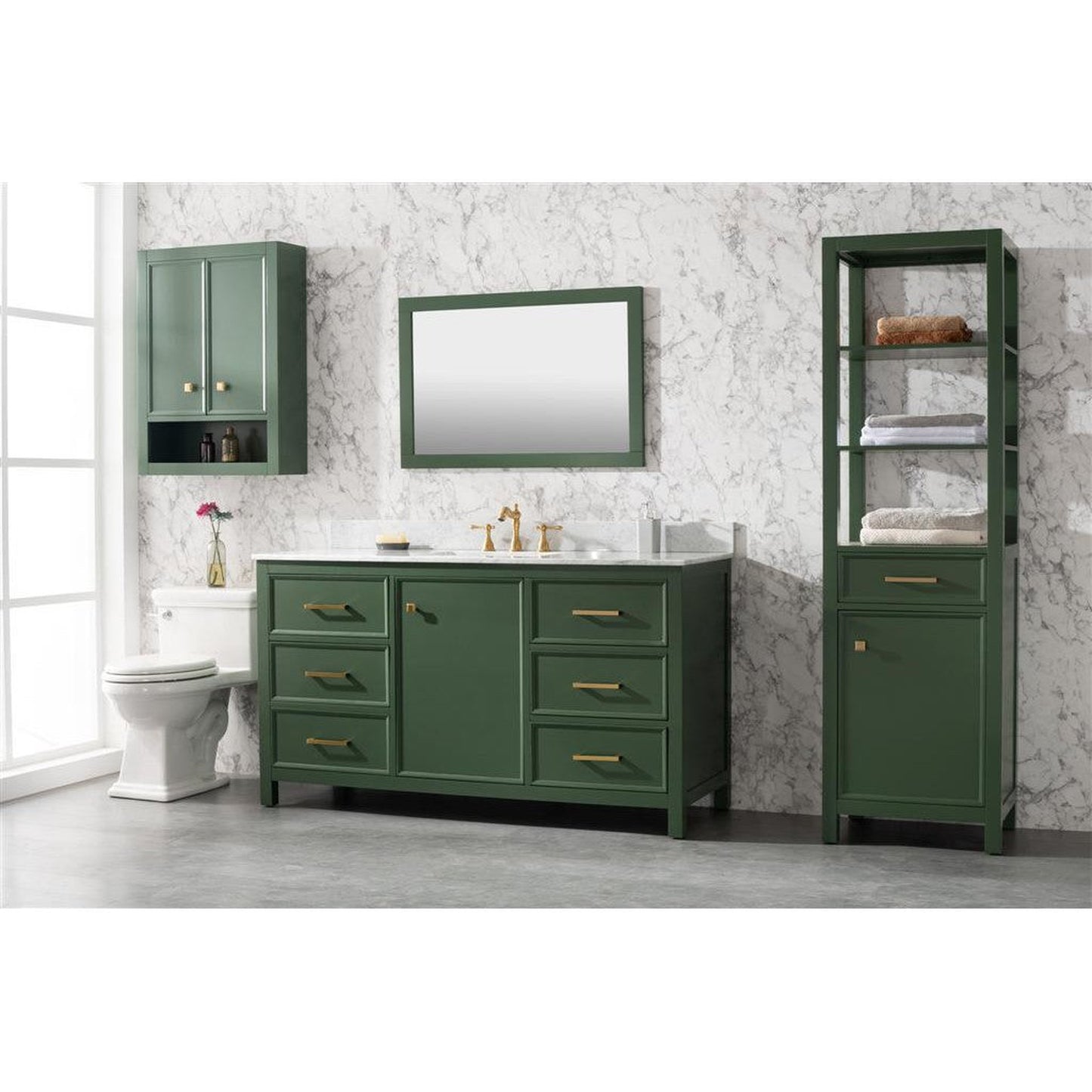 Legion Furniture WLF2160S 60" Vogue Green Freestanding Vanity With White Carrara Marble Top and Single White Ceramic Sink