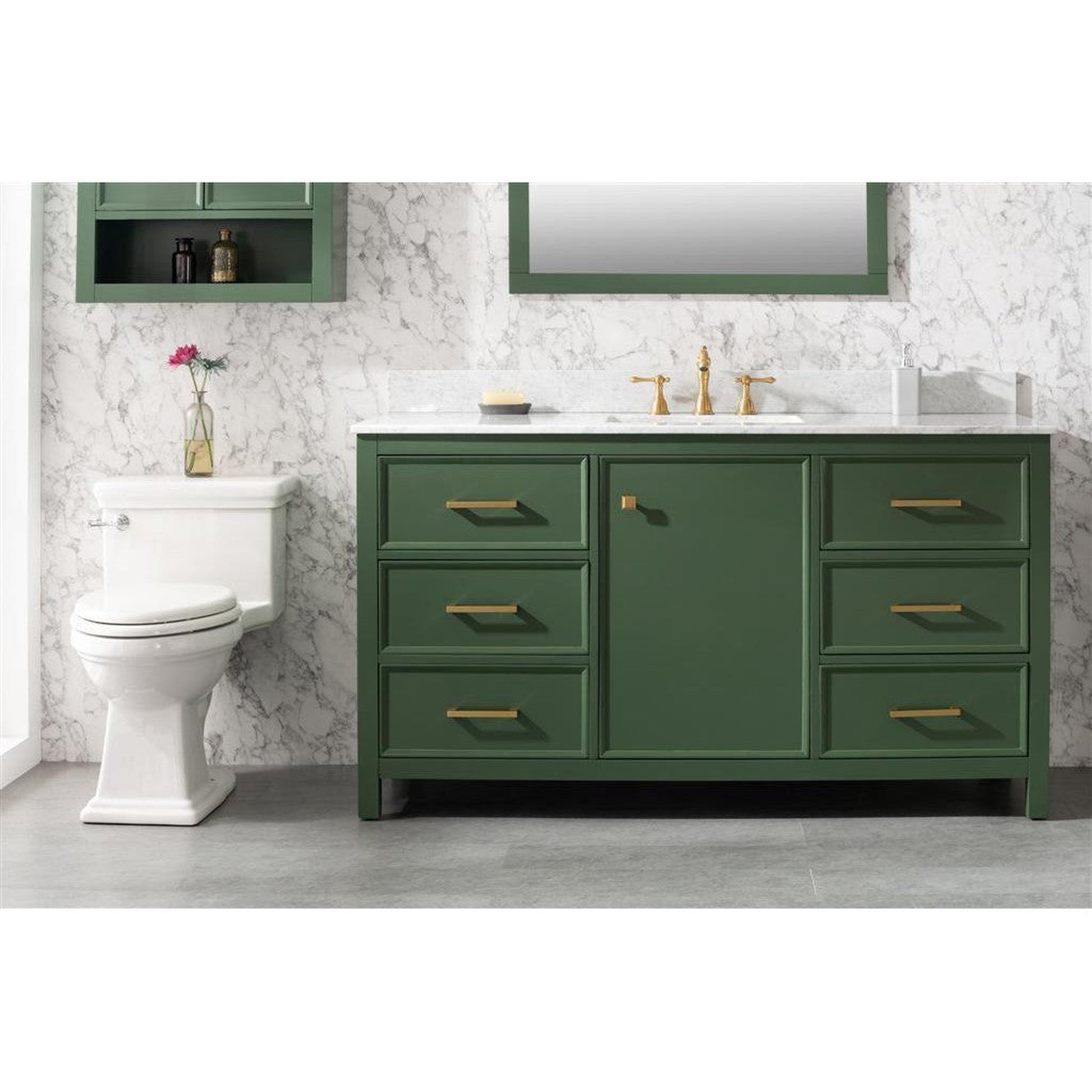 Legion Furniture WLF2160S 60" Vogue Green Freestanding Vanity With White Carrara Marble Top and Single White Ceramic Sink