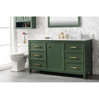 Legion Furniture WLF2160S 60" Vogue Green Freestanding Vanity With White Carrara Marble Top and Single White Ceramic Sink