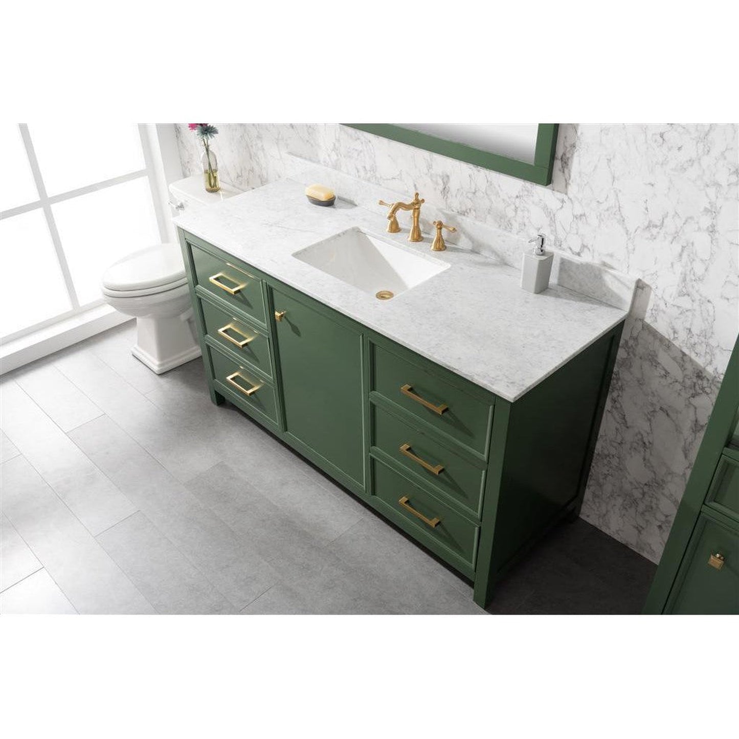 Legion Furniture WLF2160S 60" Vogue Green Freestanding Vanity With White Carrara Marble Top and Single White Ceramic Sink