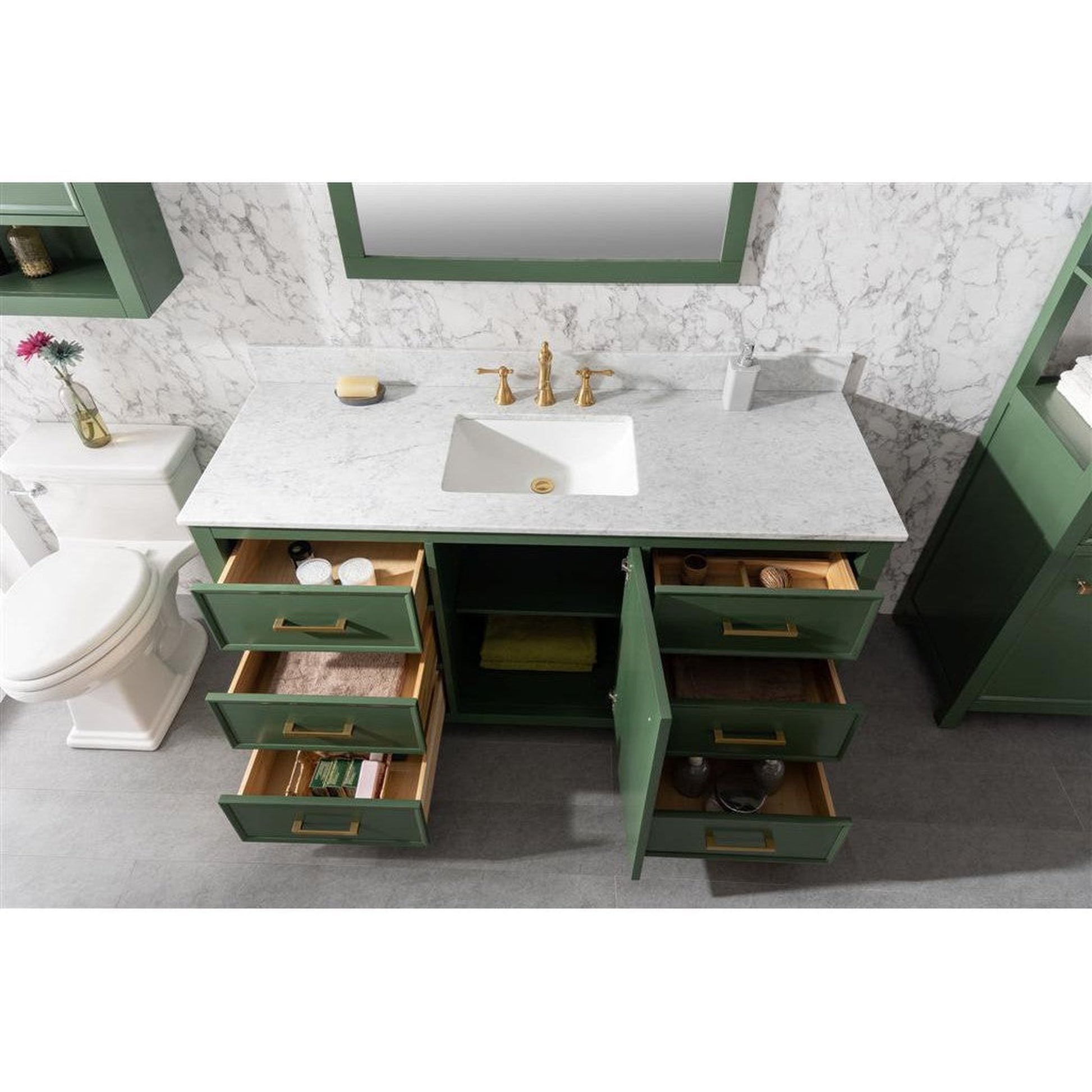 Legion Furniture WLF2160S 60" Vogue Green Freestanding Vanity With White Carrara Marble Top and Single White Ceramic Sink