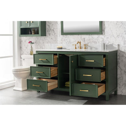 Legion Furniture WLF2160S 60" Vogue Green Freestanding Vanity With White Carrara Marble Top and Single White Ceramic Sink