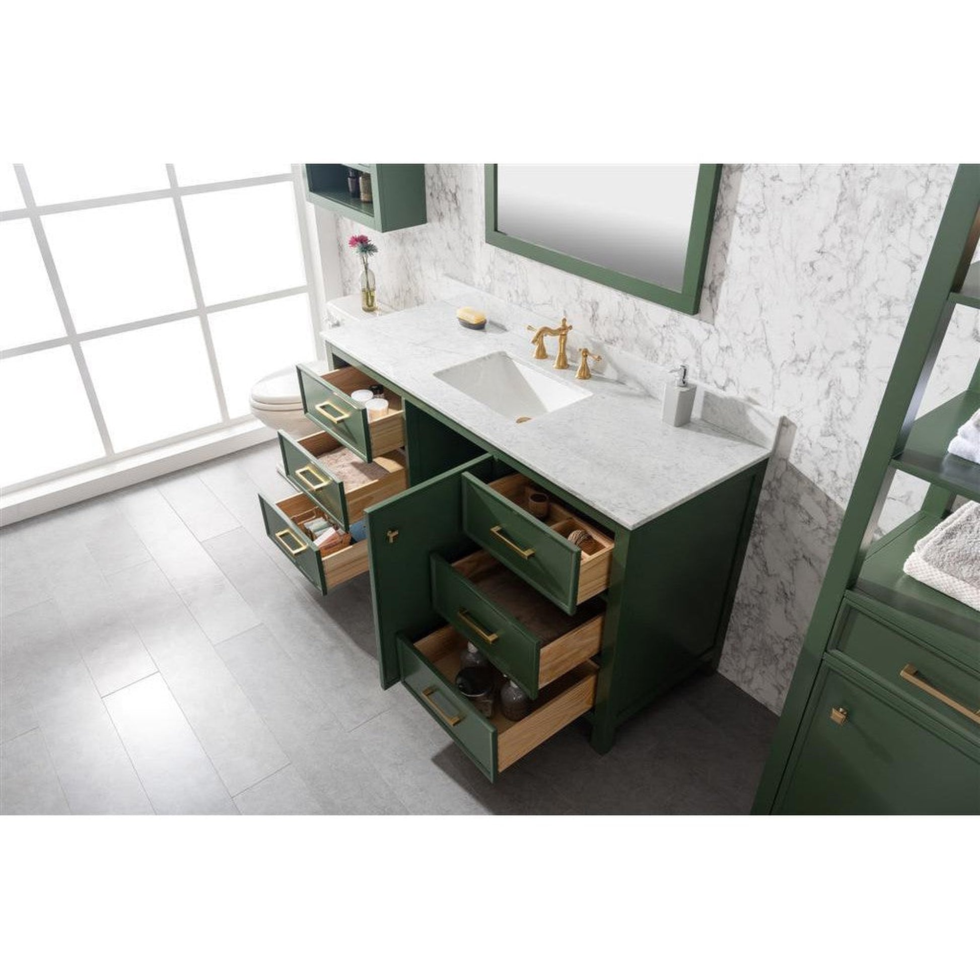 Legion Furniture WLF2160S 60" Vogue Green Freestanding Vanity With White Carrara Marble Top and Single White Ceramic Sink