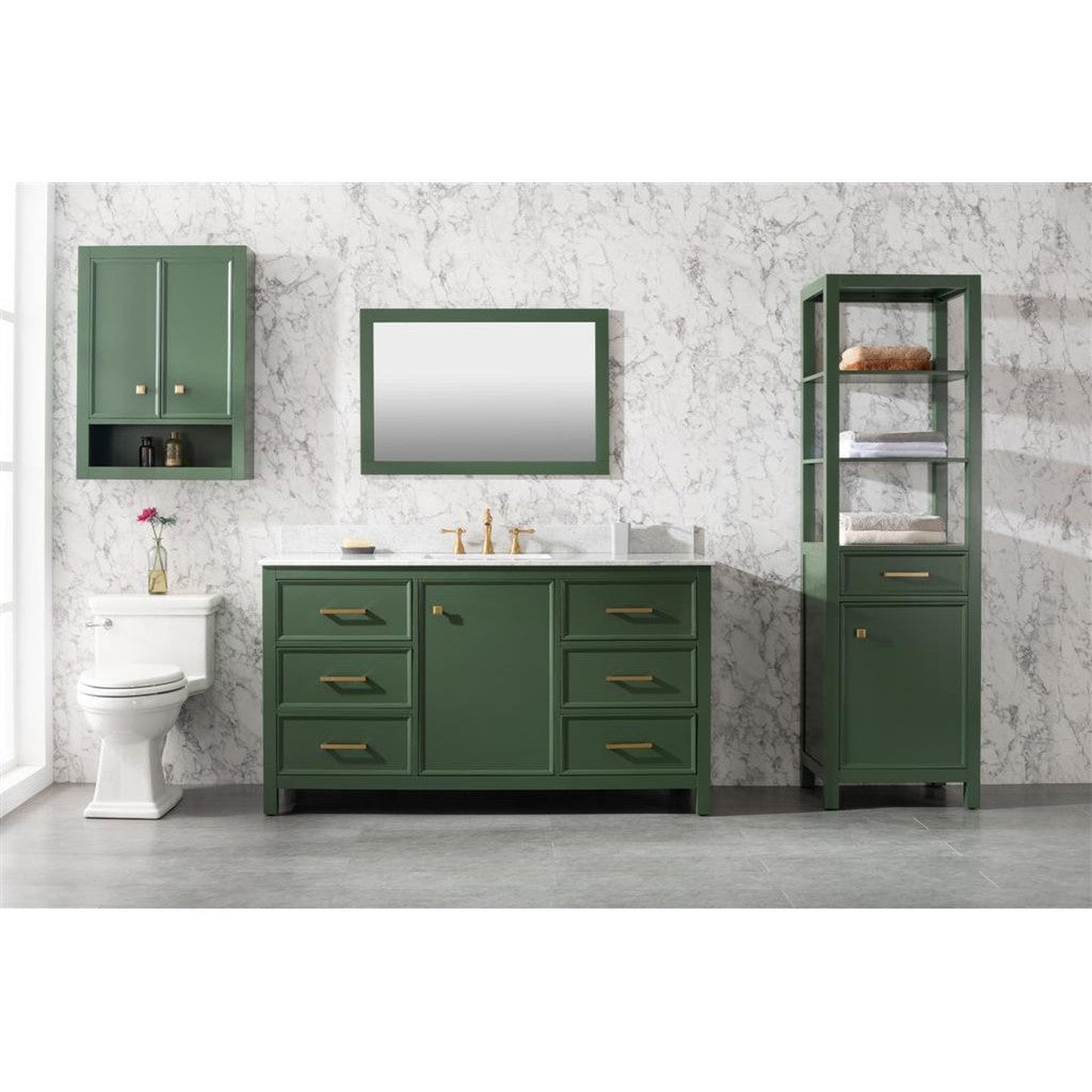 Legion Furniture WLF2160S 60" Vogue Green Freestanding Vanity With White Carrara Marble Top and Single White Ceramic Sink