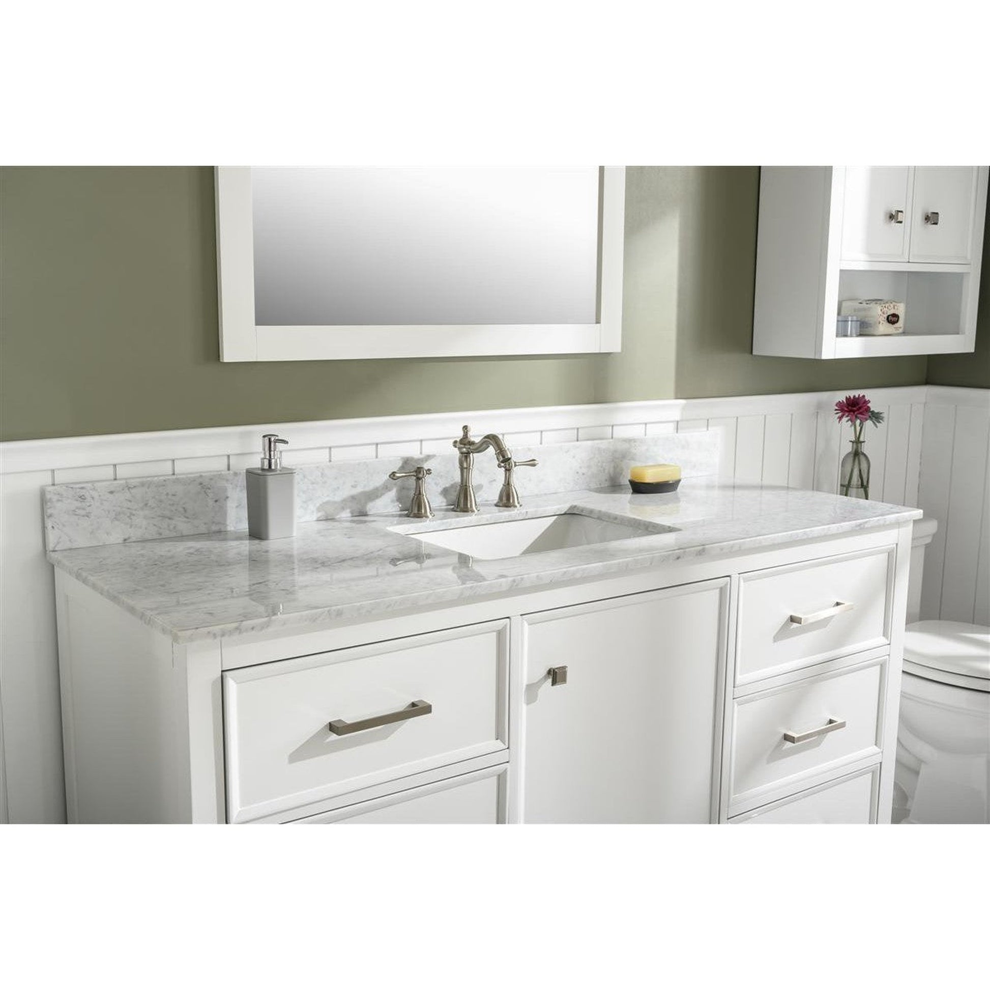 Legion Furniture WLF2160S 60" White Freestanding Vanity With White Carrara Marble Top and Single White Ceramic Sink