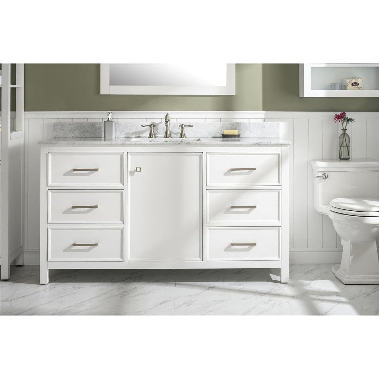 Legion Furniture WLF2160S 60" White Freestanding Vanity With White Carrara Marble Top and Single White Ceramic Sink